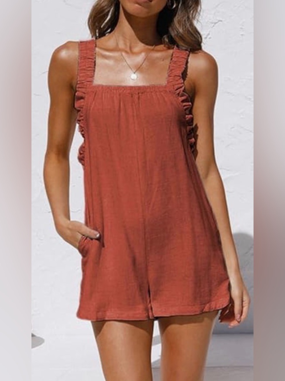 Rust Orange Ruffle Romper